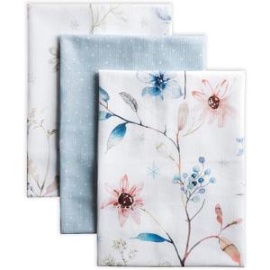 Maison d' Hermine Kitchen Towels Set of 3 100% Cotton 20" x 27.5" Reusable Cloth Tea Dish Towels Absorbent with Hanging Loop for Kitchen Dining Thanksgiving Christmas Decorations (Ice Florals)