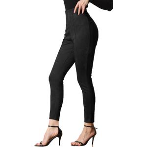 Allegra K Women's Faux Suede Leggings High Waisted Stretch Casual Faux Leather Pants for Women (Black, M)