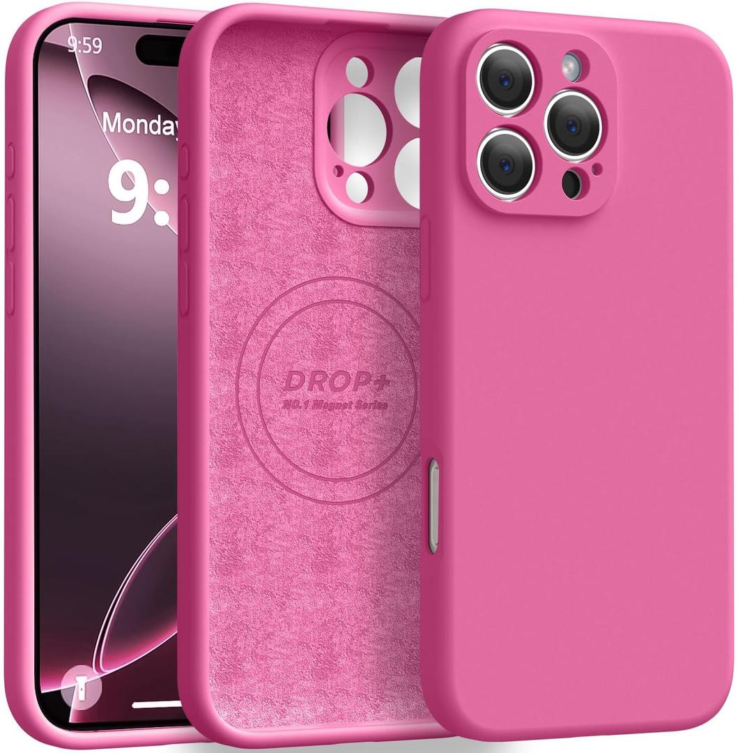 Magnetic for iPhone 16 Pro Case [Compatible with Magsafe] [Premium Silicone Satin-Smooth Touch] Slim Shockproof Anti-Scratch Microfiber Lining Case, 6.3 inch, Pitaya