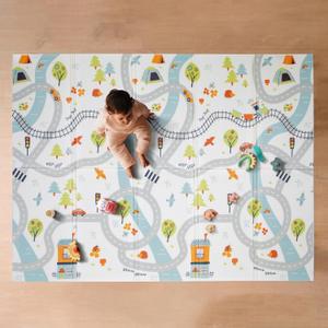 Nuby Foldable Reversible Baby Play Mat, 77" x 58", XXL, 0M+, Car Tracks