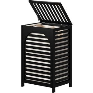 Laundry Hamper, 22.5 Gallon (85L) Bamboo Wood Clothes Laundry Basket with Lid and Handles, Removable Liner (Black, Large)