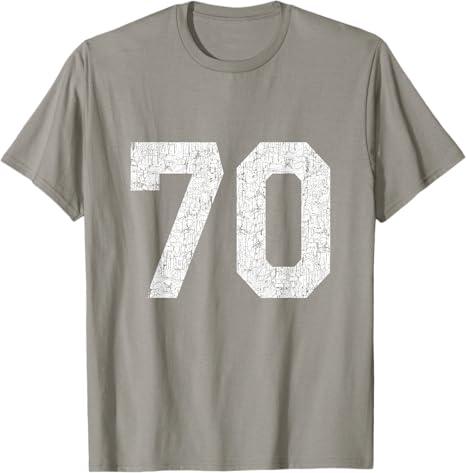 Jersey Uniform Number #70 Athletic Style Sports Graphic T-Shirt (Small, Black)