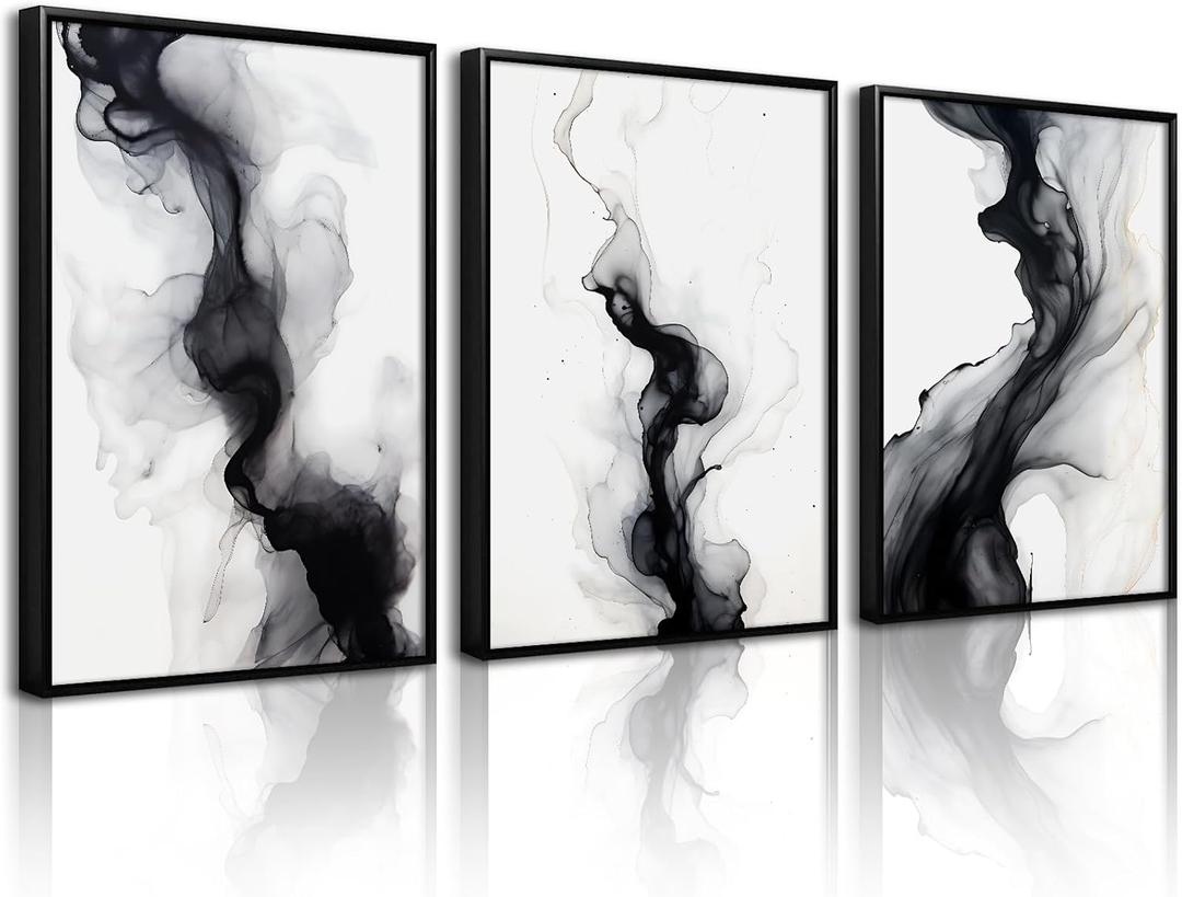 Black White Abstract Wall Art Decor Gray Modern Wall Art Minimalist Canvas Painting Black White Grey Pictures Poster Abstract Prints Artwork for Living Room Bedroom 12x16 Set of 3 Inch Unframed