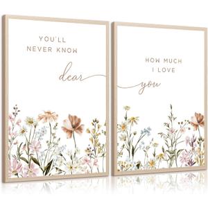 Girl Nursery Floral Wall Art Decor Boho Wildflower Canvas Wall Decor Baby Girl Room Flower Poster Vintage Nursery Botanical Art Prints Pink Coastal Pictures for Toddler Bedroom 12x16x2 Inch Unframed