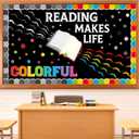 76Pcs 3D Reading Bulletin Board Decorations Library Reading Makes Life Colorful Cutouts Open Book Classroom Back to School Bulletin Board with Crepe Paper Rolls for Office Wall Chalkboard Decor
