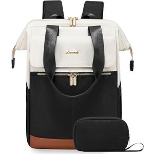 LOVEVOOK Laptop Backpack for Women, 15.6 Inch Work Laptop Bag with USB Port, Fashion Teacher Nurse Backpack Purse, Waterproof Travel Computer Backpack with Organizer Bag, 2PCS, Beige-Black