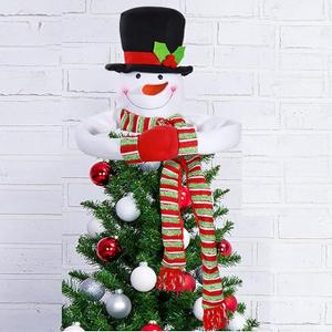 Christmas Tree Topper Snowman Top Hugger for Xmas Tree Holiday Decorations Winter Wonderland Decoration New Year Decorations Ornament with Hat Shawl and Poseable Arms