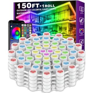 150FT Permanent Outdoor RGB Lights - IP67 Waterproof with Smart App Control Remote, DIY Scene Modes, Music Synchronization, Eaves Lights for Garden Decor, Deck, Christmas, Party, Party, Halloween,Roof (150FT Permanent Outdoor Lights)
