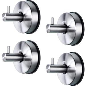 YOHOM Vacuum Suction Cup Hooks Shower Towel Holder Bathroom Shower Hook Brushed Stainless Steel Suction Towel Rack Kitchen Storage Organizer for Bathrobe Loofah Washcloth 4Pcs