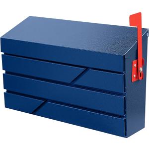 Wall Mount Mailbox for House Outside, Large Capacity Mailbox with Flag Drop Box, Galvanized Steel and Rust-Proof Metal Post Box, 15.74"x9.84"x4.33", Blue, MD065