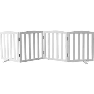 Freestanding Dog Gate Indoor,Doggie Gate Foldable Dog Gates for Doorways,Stairs or Hallways, Wooden White Pet Gate for the House, Pet Fence with Support Feet Included,24 "Height-4 Panels