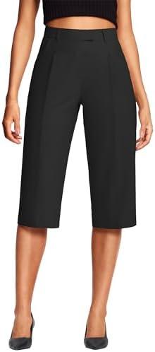 ISEEGZ 18'' Capri Pants for Women Relaxed Fit Dressy Capris Pant Pleated Business Casual Work Trousers with Pockets XL