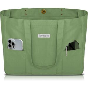 HOMESPON Large Canvas Tote Bag for Women Everything Bag with Pockets and Laptop Sleeve (Green)