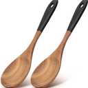 2 Pcs 12" Large Wooden Spoons for Cooking Utensils Acacia Wood Non Stick Serving Spoon for Baking Cooking Spatula Set Bamboo Teak Long Stirring Mixing Spoons Big Ladle Kitchen Tools Gift