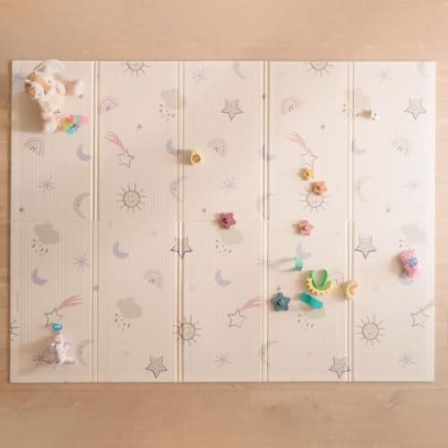 Nuby Foldable Reversible Baby Play Mat, 77" x 58", XXL, 0M+, Stars & Sky | Waterproof Floormat, Easy to Clean with 2 Designs, Folds up for Easy Storage, Ideal for Nursery & Safe Baby & Toddler Play