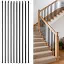 10 Pcs Square 1/2" x 44" Wrought Iron Plain Balusters for Staircase, Metal Hollow Spindles Deck Baluster for Indoor Stairs (Satin Black)