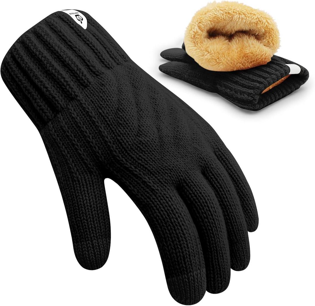 ARFNKIM Kids Winter Gloves for Boys Girls, Fleece Lining Knitted Warm Gloves Touchscreen Thermal Children Mittens (One Size, Black)