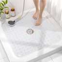 HITSLAM Shower Bathtub Mat Non Slip, 24"x 24" Bath Mat for Tub, Soft PVC Shower Mats for Inside Shower with Suction Cups and Center Drain Hole, Machine Washable Bathroom Floor Mat, Clear