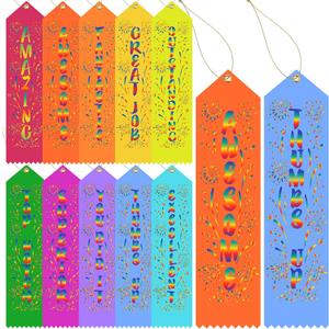 Chinco Award Ribbons Bulk Participant Ribbons for Prizes Fun Award Honorable Mention Set with Event Card and Rope for Kids Competition Sports Event School Contest(100 Pieces,Classic)