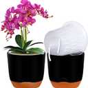 QCQHDU 2 Pack 5.7 Inch Orchid Pots with Holes for Repotting, Double-Layer and Self Watering Orchid Pot with Good Air Circulation (Black & Brown)