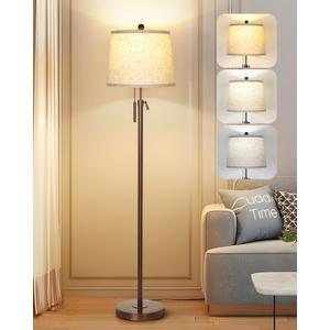 JUNNAI Modern Floor Lamp Adjustable Height Standing Lamp Tall Lamp with 3 Color Temperatures Floor Lamps for Living Room Bedroom Office Beige Shade Bulb Included-Brown