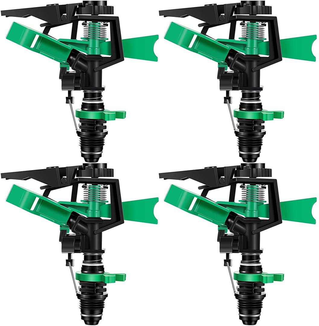 1/ 2 Inch Plastic Impact Sprinklers Adjustable 0 Degree to 360 Degree Pattern Plastic Sprinkler Head for Garden Watering Supplies (4 Pieces)