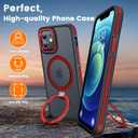 Magnetic Case for iPhone 12, for iPhone 12 Pro, with Invisible Ring Stand, Military Drop Protection, Shockproof Anti-Fingerprint Matte Protective Cover for iPhone 12/12 Pro, Red