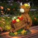 TEDOF Solar Highland Cow Statue with Flower Decor, Funny Outdoor Garden Ornament for Yard Patio Lawn, Birthday Gift for Women Mom