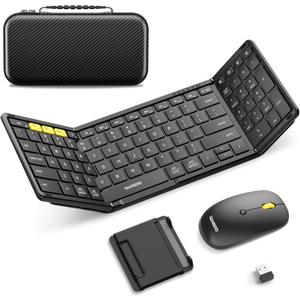 Foldable Keyboard and Mouse, Samsers Folding Bluetooth Keyboard Combo, 2.4G + BT5.0 x 2, Full-Size Portable Travel Keyboard & USB-C Rechargeable Wireless Mouse for iOS, Android, Windows, Mac OS, Elegant Black