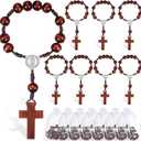 Yinkin 30 Pieces Baptism Rosary Bible Verse Favors Mini Baptism Favors Wood Rosary Religious Crosses Bulk Gifts with 30 Organza Bags Mini Rosaries bulk for First Communion Christening Party Gift