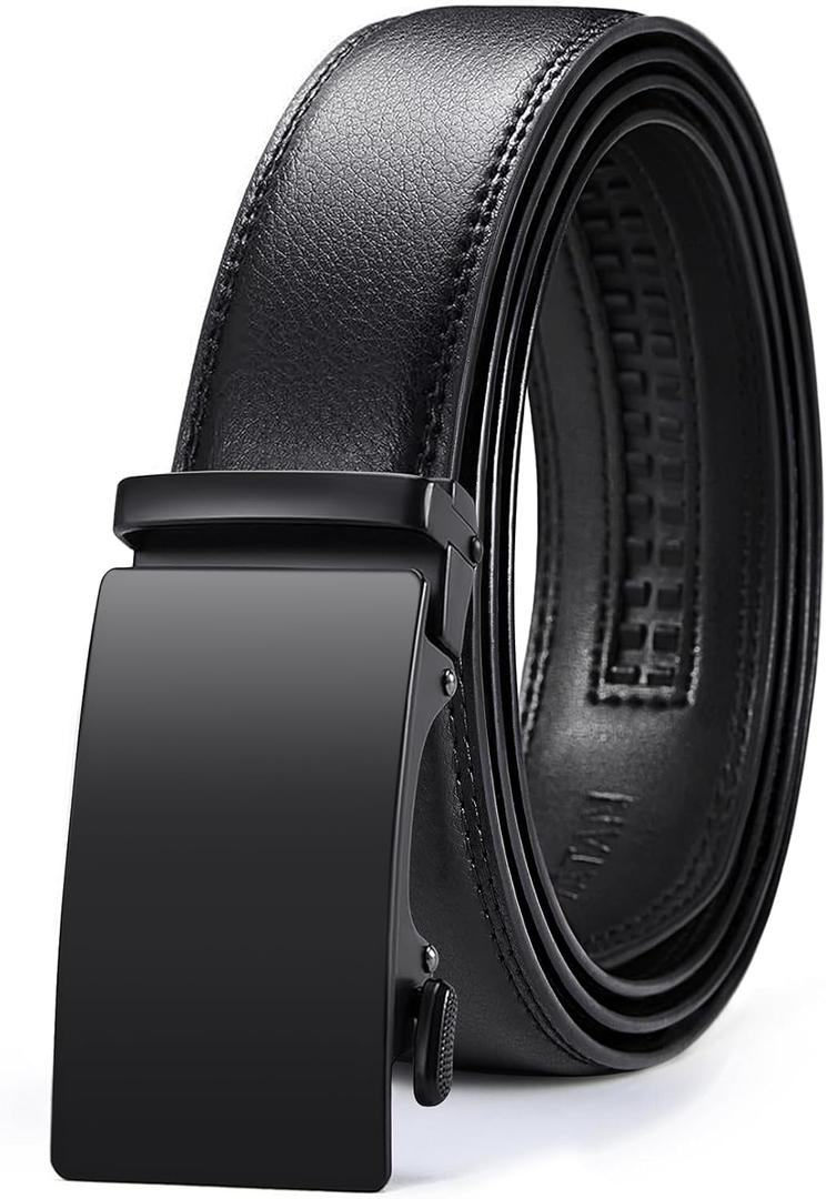 VATAN Men's Belt Leather Ratchet Belt for Men Dress Casual Every Day with Adjustable Buckle, Trim to Fit (Black)