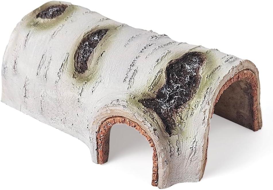 Artificial Birch Log Hide Reptile Shelter, Natural-Looking Reptile Hide for Bearded Dragons, Realistic Resin Hollow Log Hideout, Aquarium Resin Bark Decor