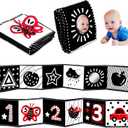 Black and White High Contrast Baby Toys - 0-3 Months Brain Development - Soft Crinkle Books & Tummy Time Montessori Sensory Toys for 0-12 Months, Boys & Girls