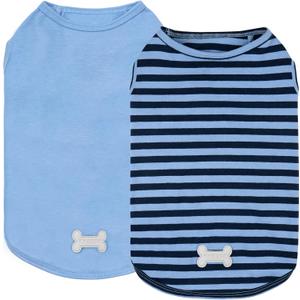 KYEESE 2Pack Dog Shirt, Soft Striped Dogs T Shirts, Lightweight Pet Tank Top, Sleeveless Dog Shirt for Small Dogs, Stretchy Comfortable Pet Vest, Dark Blue, Large