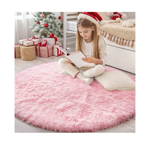 OLANLY Pink Round Rugs for Bedroom - Machine Washable, 4 ft Circle Area Rugs for Living Room, Soft and Fluffy Shaggy Carpet for Teen Girls and Boys, Nursery Rooms, Dorms, Home Decor Aesthetic