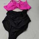 Eomenie Women's One Piece Swimsuits Tummy Control Cutout High Waisted Bathing Suit Wrap Tie Back 1 Piece Swimsuit (Medium, Hot Pink Black)