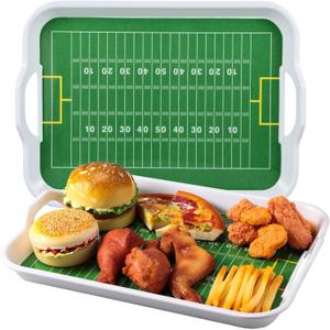 Yungyan 2 Pcs Plastic Football Serving Trays with Handles 15 x 11 x 1.89 Inch Football Stadium Serving Platter with Handles Sport Trays for Food Game Day Fun Platter for Home Tailgate Party