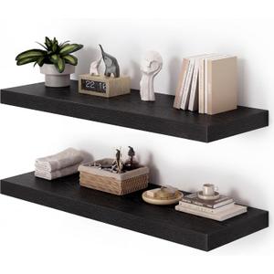 Heimlove 36 Inch Long Floating Shelf for Wall, 12" Deep Black Floating Shelves Shelves for Bedroom Living Room Bedroom, Mounted Shelves for Storage Book Decor, Set of 2