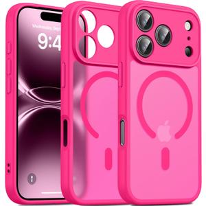 Oterkin Magnetic for iPhone 17 Pro Case Matte, Upgraded Full Camera Protection Compatible with MagSafe Frosted Translucent Shockproof Anti-Scratch Slim Fit Case Military Grade Protection (Hot Pink)