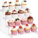 Lifewit 4 Tier Clear Cupcake Stand, 12 Inch Display Shelf for Cupcake, Desserts, Figurines, Perfumes, Display Risers Stand for Holiday, Birthday, Wedding Party Decor, 1-Pack
