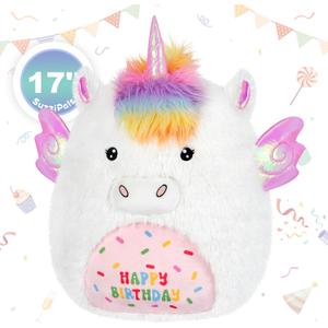 17'' Happy Birthday Unicorn Plush Pillow, Soft & Squishy, White Unicorn Stuffed Animal for Cuddle, Plushie Room Decor, for Girls & Boys