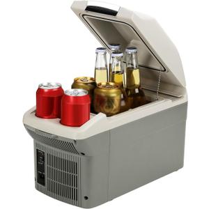 12V Car Refrigerator Cooler/Warmer 8 Quart (9L) 40~140,12 Volt DC &110V AC, Electric Car Fridge Portable Compact Camping Cooler Thermoelectric 12V Small Fridge for Car, RV, Camping (Grey)