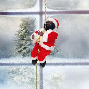 SMLJFO Santa Claus Climbing Ladder Electric Black Santa Claus Christmas Decoration Hanging Bead with Music Climbs Up and Down Doll for Christmas Tree Xmas Decor,100cm long,doll 21x13cm