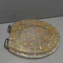 Angol Shiold ROUND Resin Toilet Seat Soft Close Quick Release Easy Clean Adjustable Hinges Heavy Duty Golden Glitter Cover Acrylic Toilet Seats (17Inch, Gold Foil, Upgraded hinge)