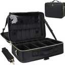 Relavel Makeup Case Large Makeup Bag Professional Train Case 16.5 inches Travel Cosmetic Organizer Brush Holder Waterproof Makeup Artist Storage Box, 3 Layer Large Capacity, with Adjustable Strap (Black Leather)