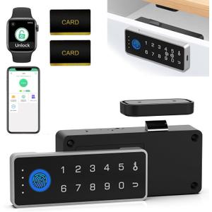 Smart Cabinet Lock with Fingerprint and Passcode eLinkSmart RFID NFC Child Safety Lock with APP Perfect for Liquor File Drawer Locker Cupboard Closets No Drilling Fix All Thickness Horizontal