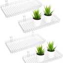 4 Pack 15.75 x 6 x 2.36 Inch Metal Grid Wall Baskets with Hooks, Hanging Wire Grid Basket, Multi-Function Wall Mounted Organizer for Kitchen Organizing Display, White