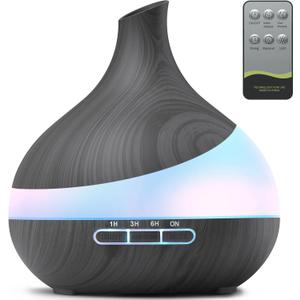 500ML Essential Oil Diffuser: Aroma Diffuser with Remote Control for Hotel Spa Yoga Room - Humidifiers for Bedroom with 14 Colors LED Night Light for Kids/Women Home Relaxation (Onyx Black)