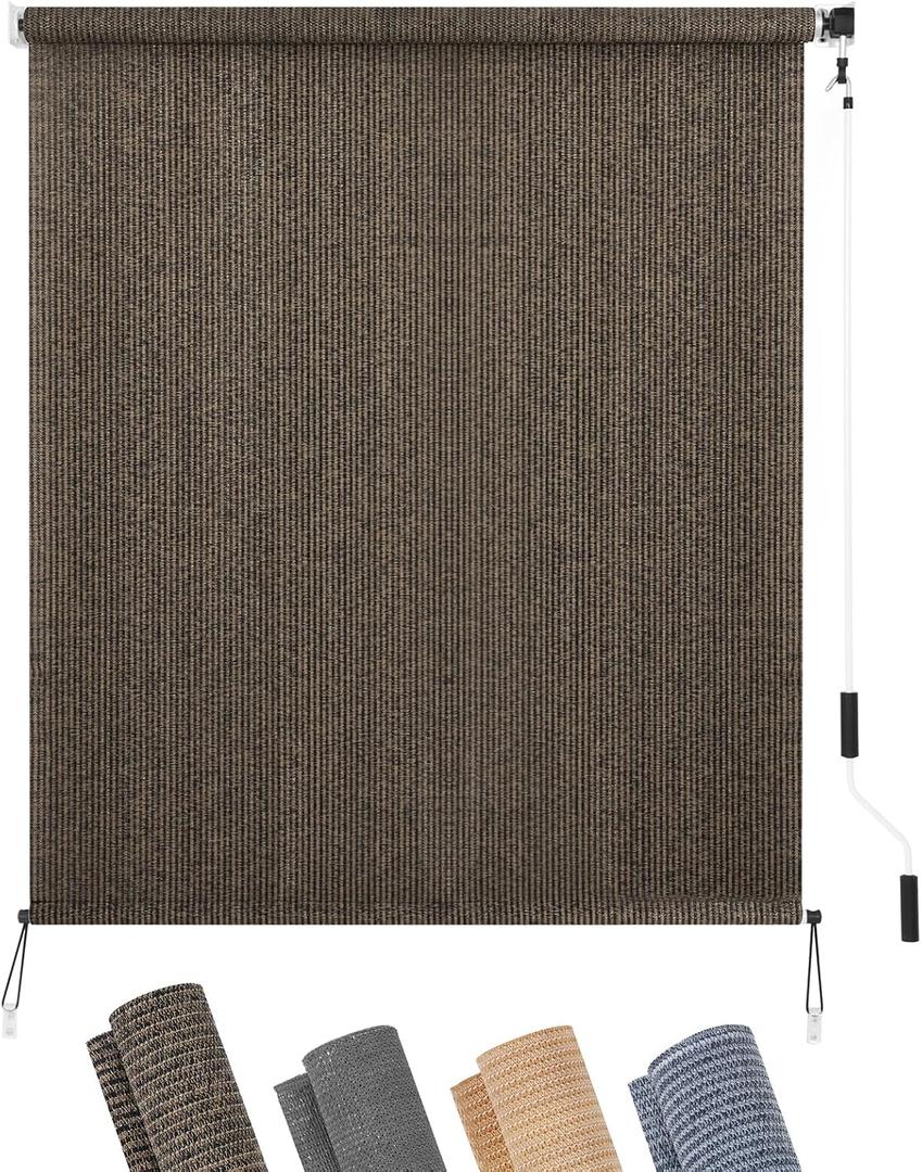 KELIXU Patio Shades Roll Up Outdoor Blind, 5' W x 6' H Cordless Sun Shade Privacy Screen with 90% UV Protection Exterior Roller Shade Cloth for Porch Pergola Backyard Windows Balcony, Mocha