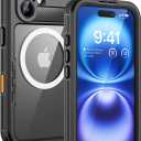 Lanhiem Magnetic for iPhone 16 Case, IP68 Waterproof Dustproof Case, [Compatible with Magsafe] [Built-in Screen Protector] Full Body Heavy Duty Rugged Phone Cover 6.1 inch, Black/Clear